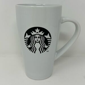 Starbucks Coffee Mug Cup 2014 Siren Mermaid Tall 18 oz. White Black Logo K7